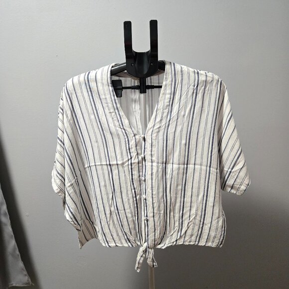 Sim & Sam Top Women's XL Striped Tie Knot Button Up V Neck Beach Shirt - Picture 1 of 9